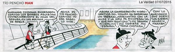 Ver la imagen en tamaño real. La tira cómica del tío Pencho y su preocupación por los barbos en el blog de Miguel Ángel Ruiz