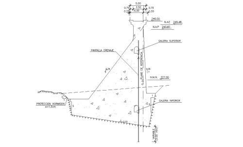 Sección tipo por el estribo de la presa de la Rambla del Judío (Abre ventana nueva)