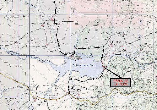 Plano Accesos a la Presa de La Risca