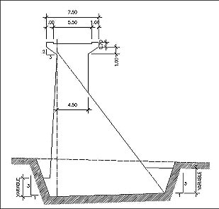 Detalle sección tipo de la presa de hormigón